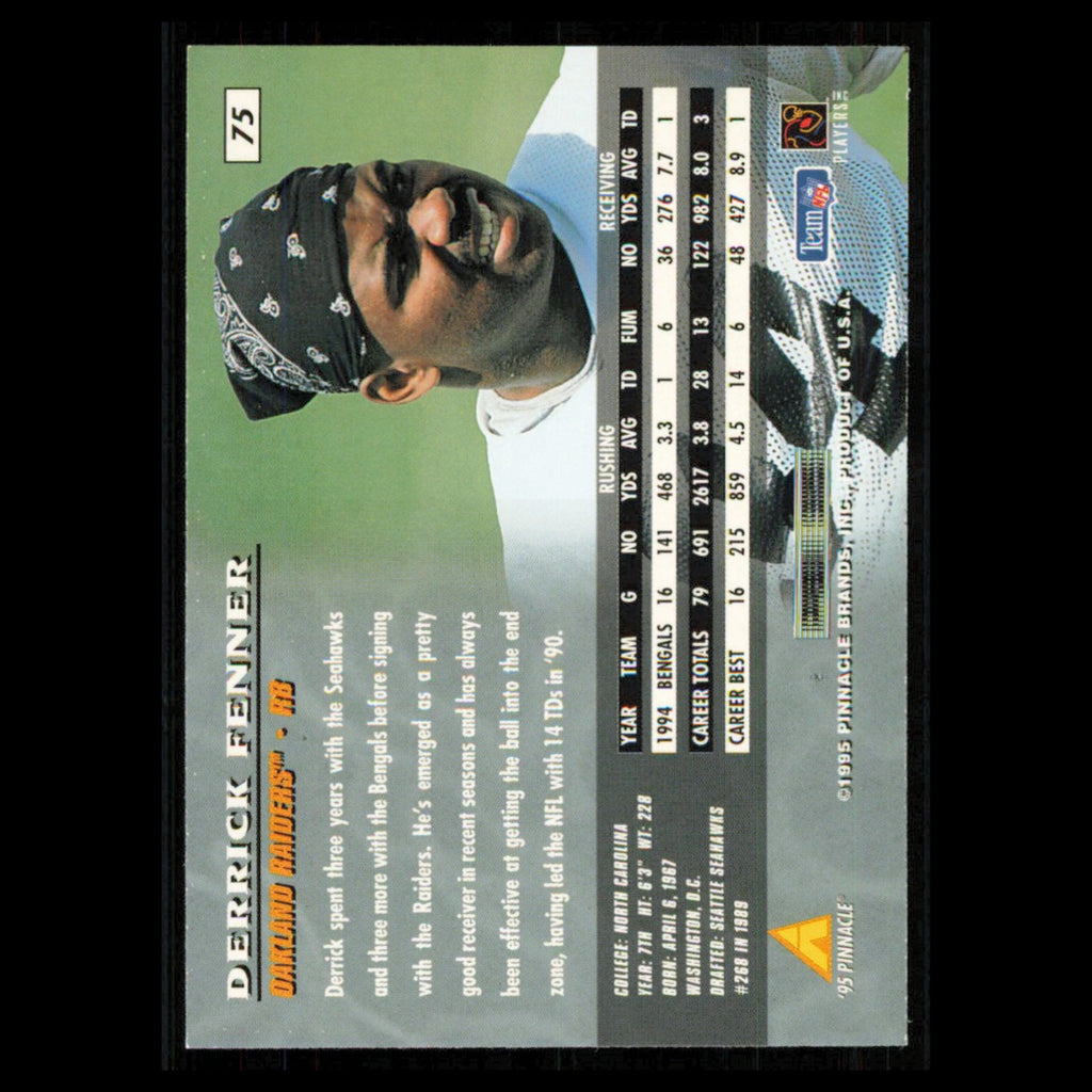 Derrick Fenner #75 1995 Pinnacle Oakland Raiders Football Card NFL NM