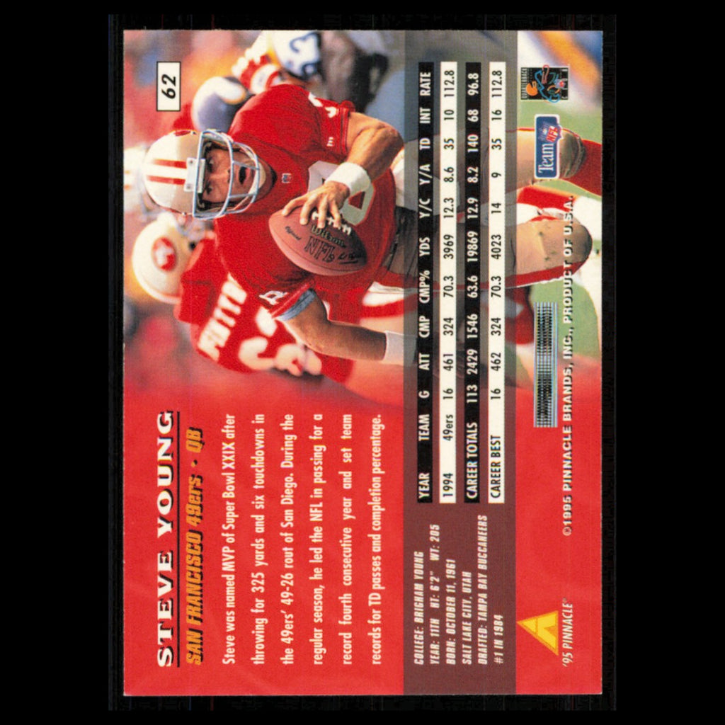 Steve Young #62 1995 Pinnacle San Francisco 49ers Football Card NFL NM