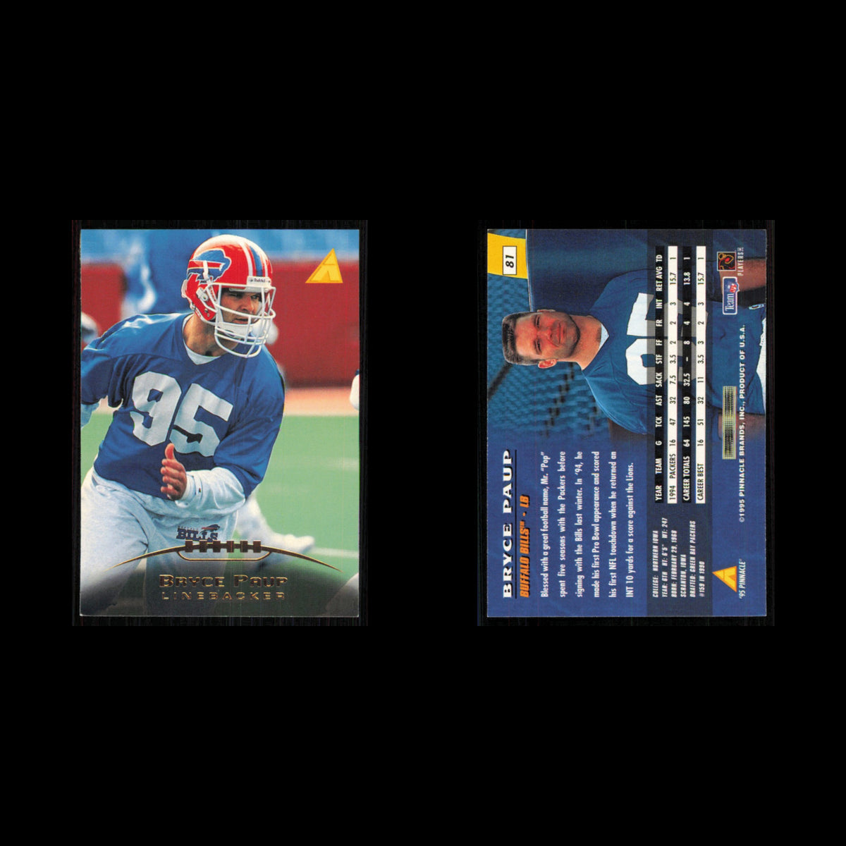 Bryce Paup #81 1995 Pinnacle Buffalo Bills Football Card NFL NM
