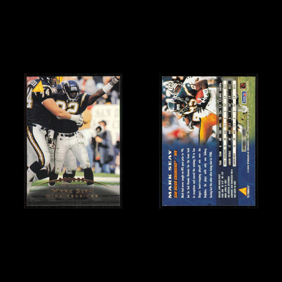 Mark Seay #160 1995 Pinnacle San Diego Chargers Football Card NFL NM
