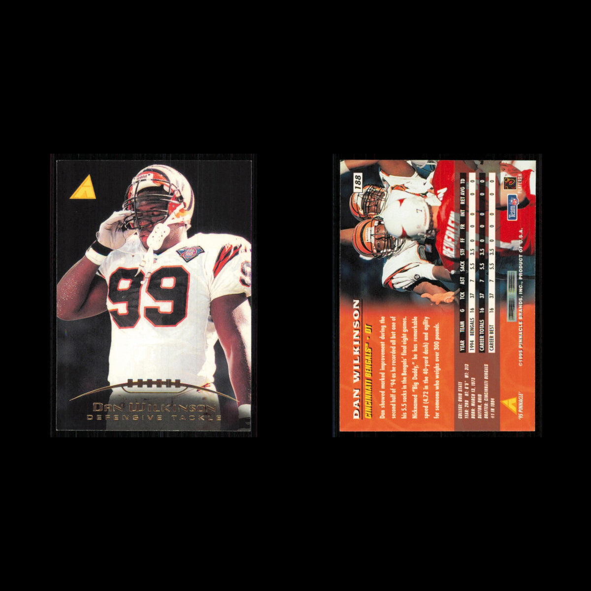 Dan Wilkinson #188 1995 Pinnacle Cincinnati Bengals Football Card NFL NM