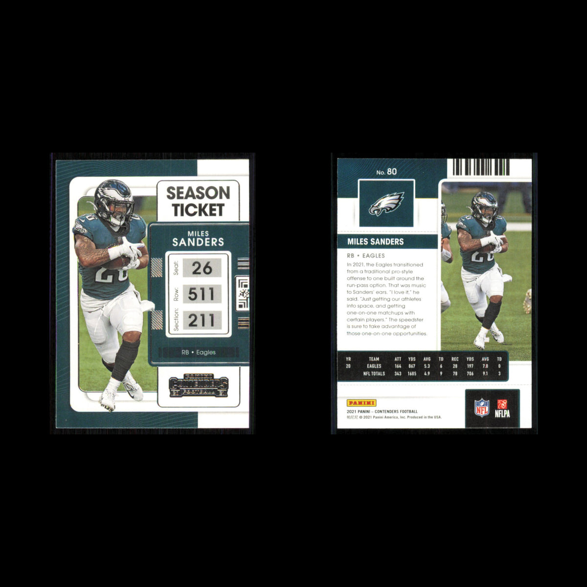 Miles Sanders #80 2021 Panini Contenders Ticket Philadelphia Eagles Football NFL