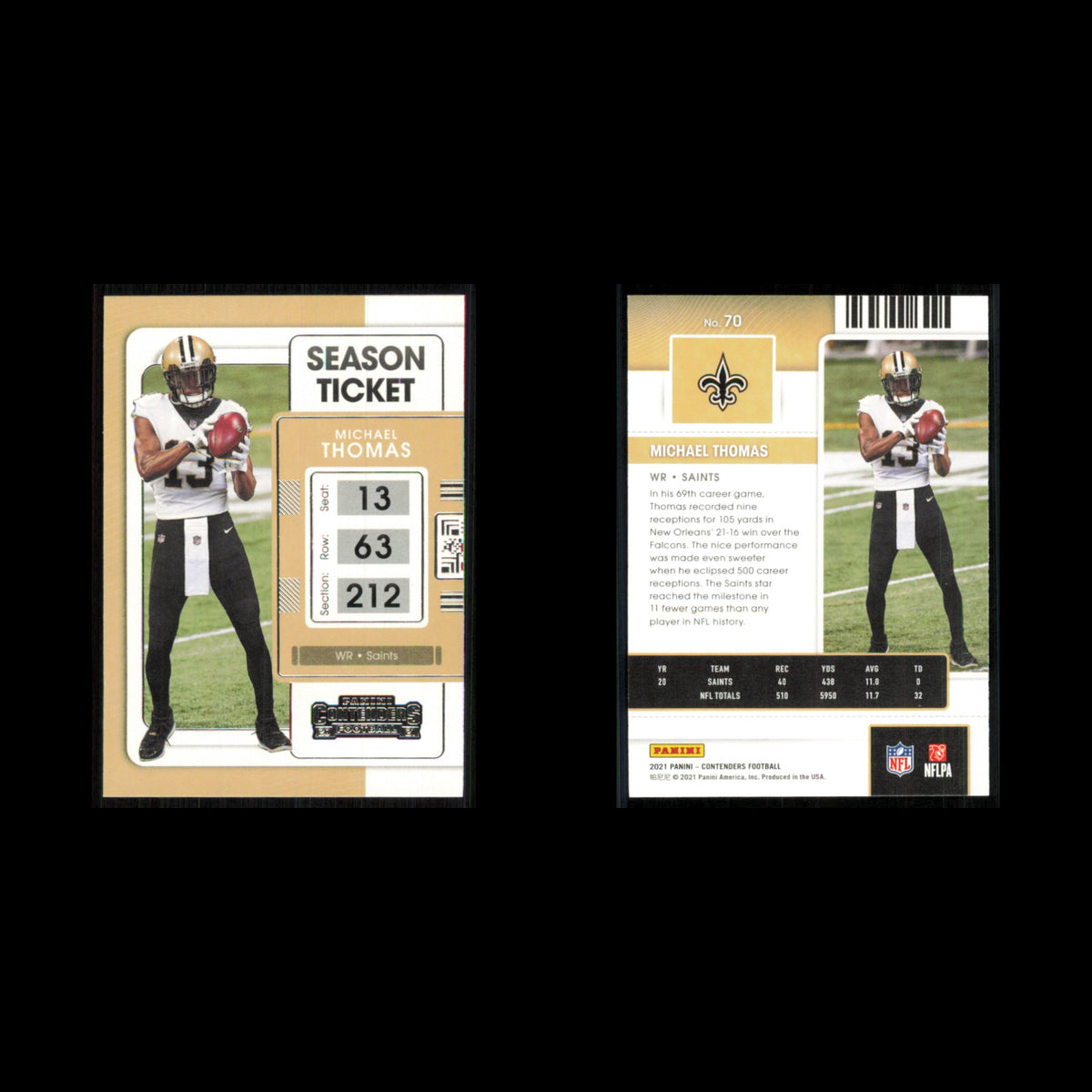 Michael Thomas #70 2021 Panini Contenders Ticket New Orleans Saints Football NFL