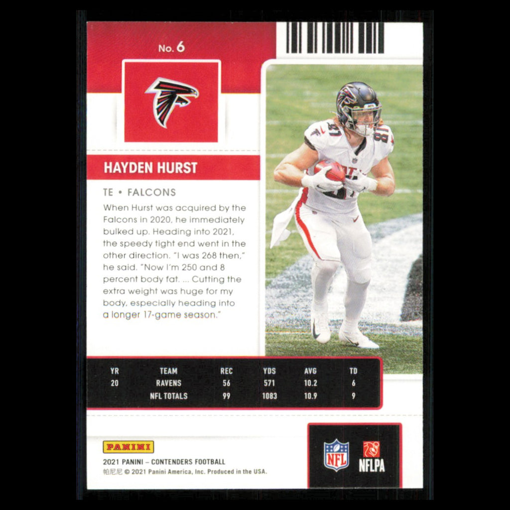 Hayden Hurst #6 2021 Panini Contenders Ticket Atlanta Falcons Football Card NFL