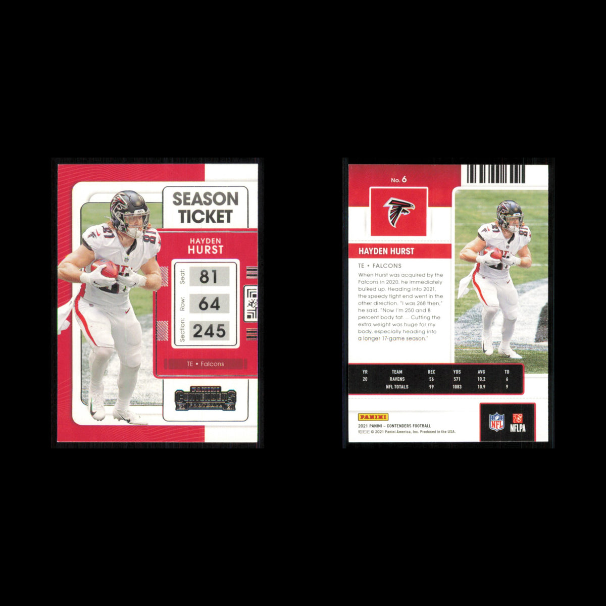 Hayden Hurst #6 2021 Panini Contenders Ticket Atlanta Falcons Football Card NFL