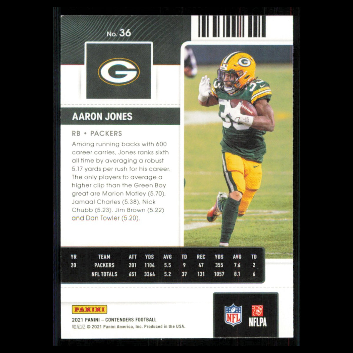 Aaron Jones #36 2021 Panini Contenders Ticket Green Bay Packers Football Card NM