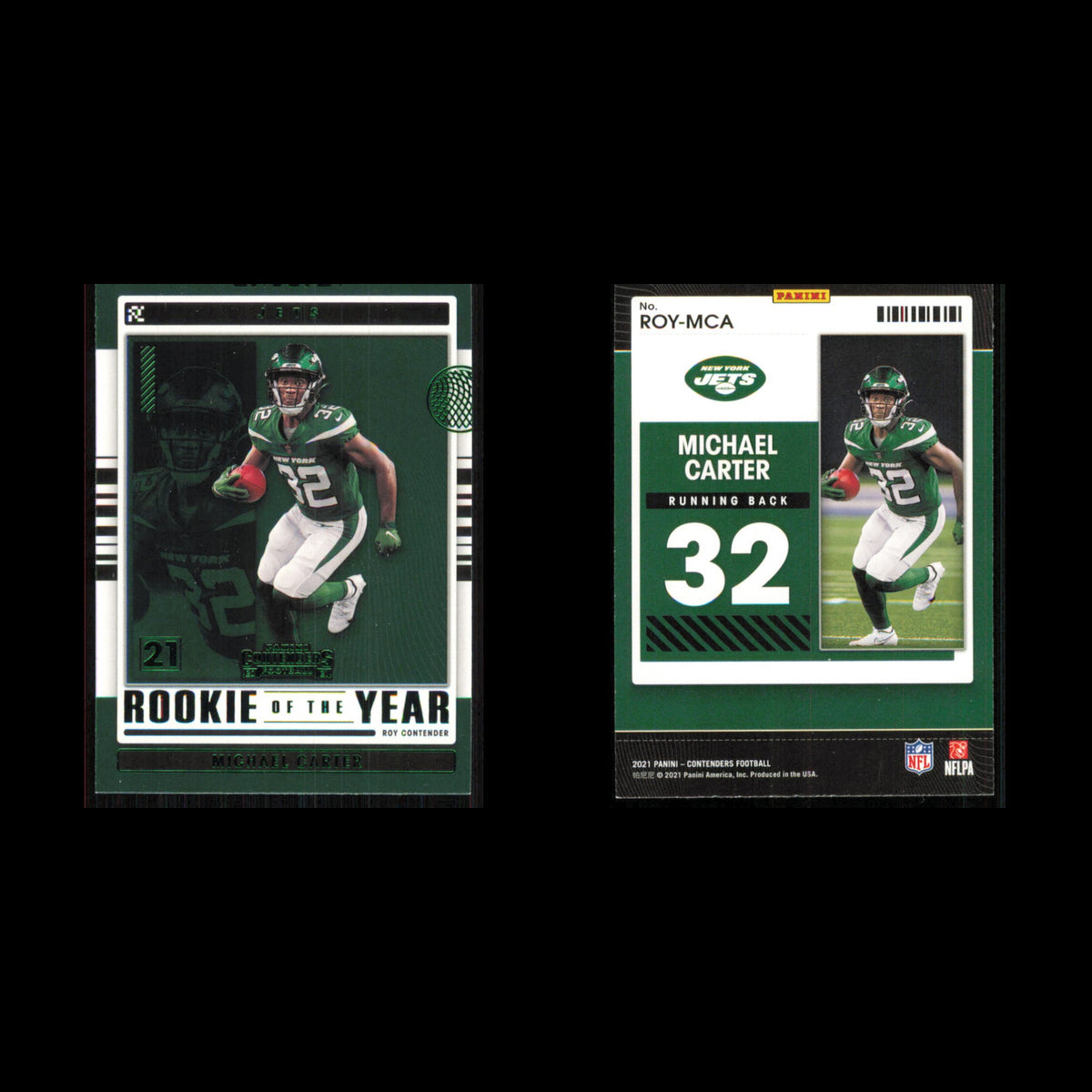Michael Carter Rookie #ROY-MCA 2021 Panini Contenders Rookie of the Year Jets NM