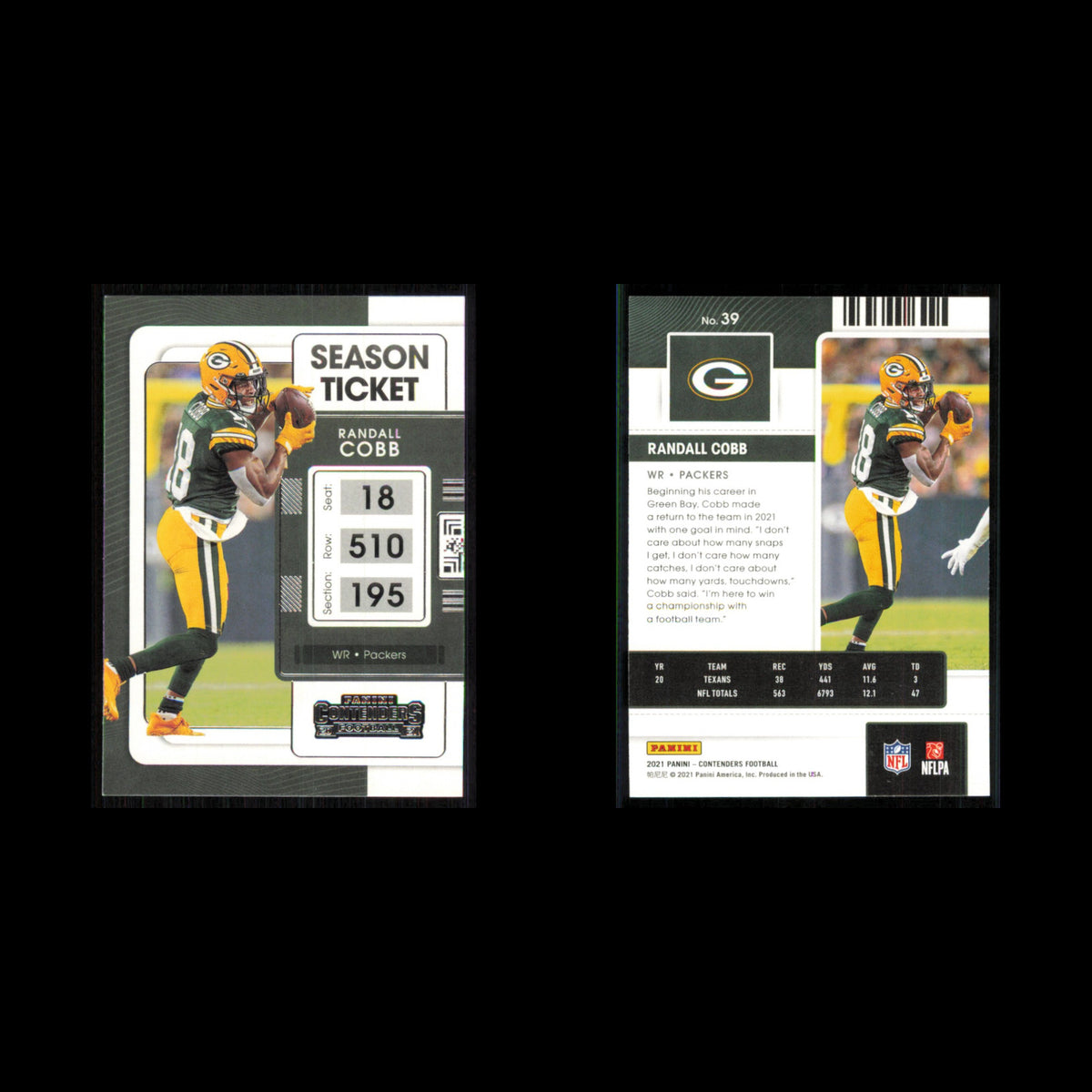 Randall Cobb #39 2021 Panini Contenders Ticket Green Bay Packers Football Card