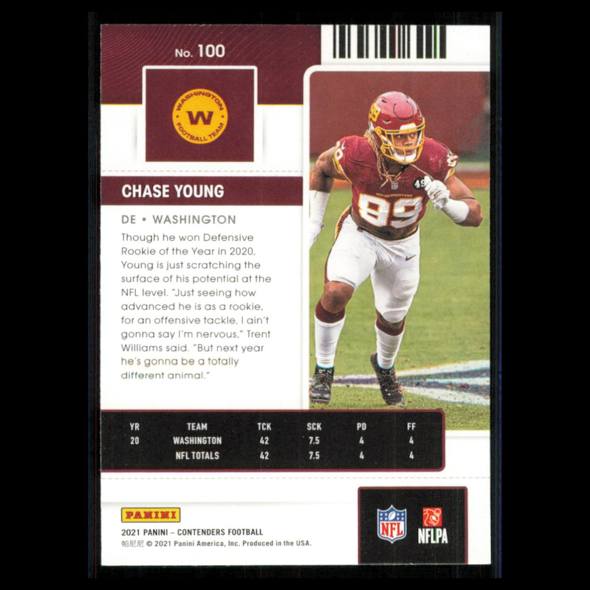 Chase Young #100 2021 Panini Contenders Ticket Washington Football Team Football