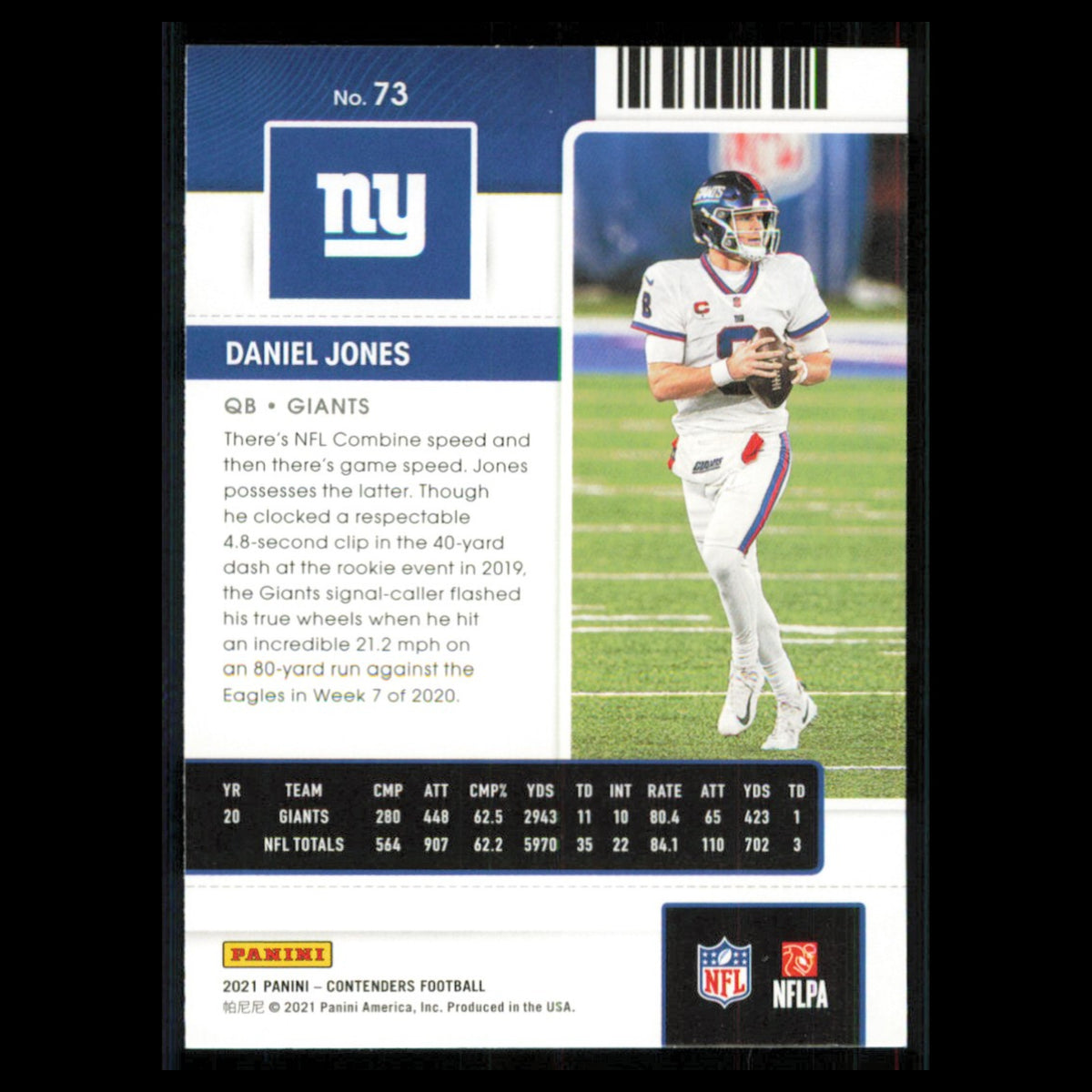 Daniel Jones #73 2021 Panini Contenders Ticket New York Giants Football Card NFL
