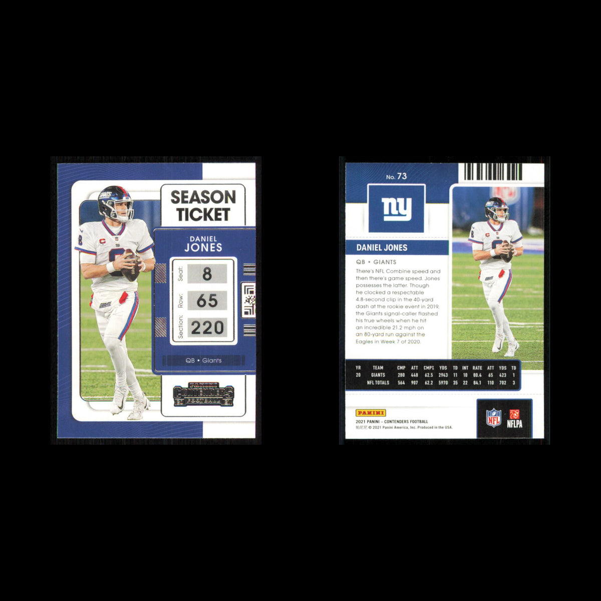 Daniel Jones #73 2021 Panini Contenders Ticket New York Giants Football Card NFL