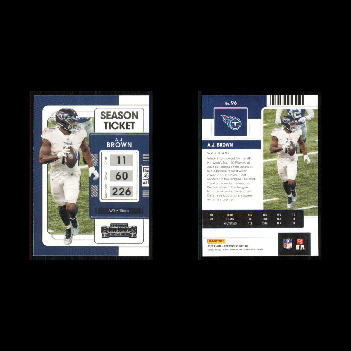 A.J. Brown #96 2021 Panini Contenders Ticket Tennessee Titans Football Card NFL