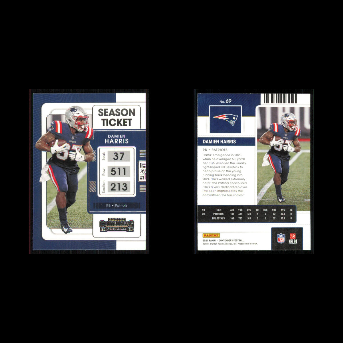 Damien Harris #69 2021 Panini Contenders Ticket New England Patriots Football NM