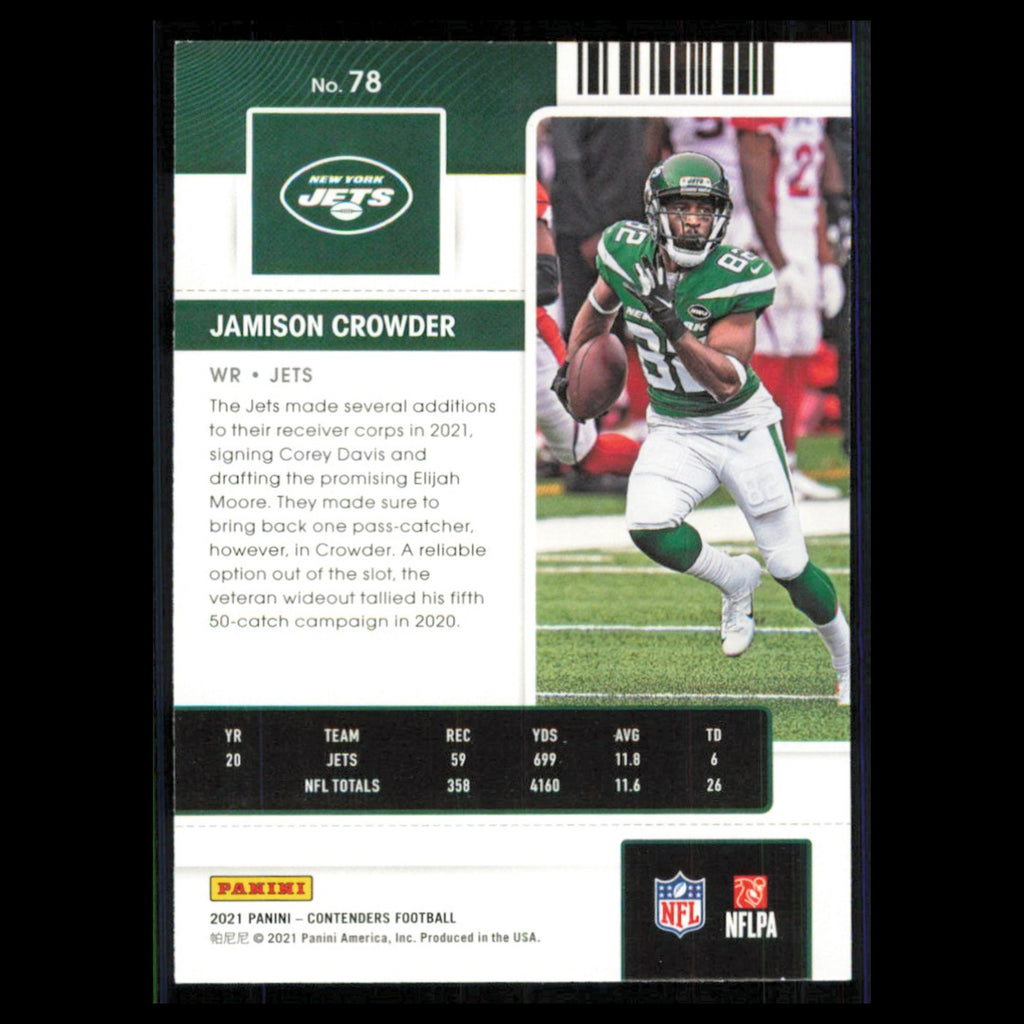 Jamison Crowder #78 2021 Panini Contenders Ticket New York Jets Football Card NM