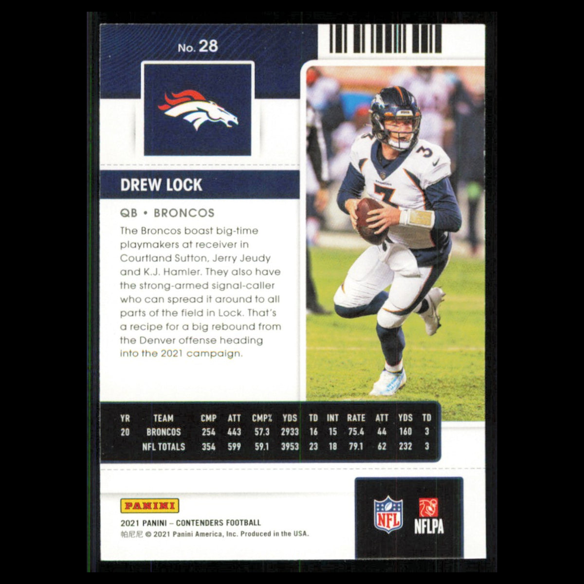 Drew Lock #28 2021 Panini Contenders Ticket Denver Broncos Football Card NFL NM
