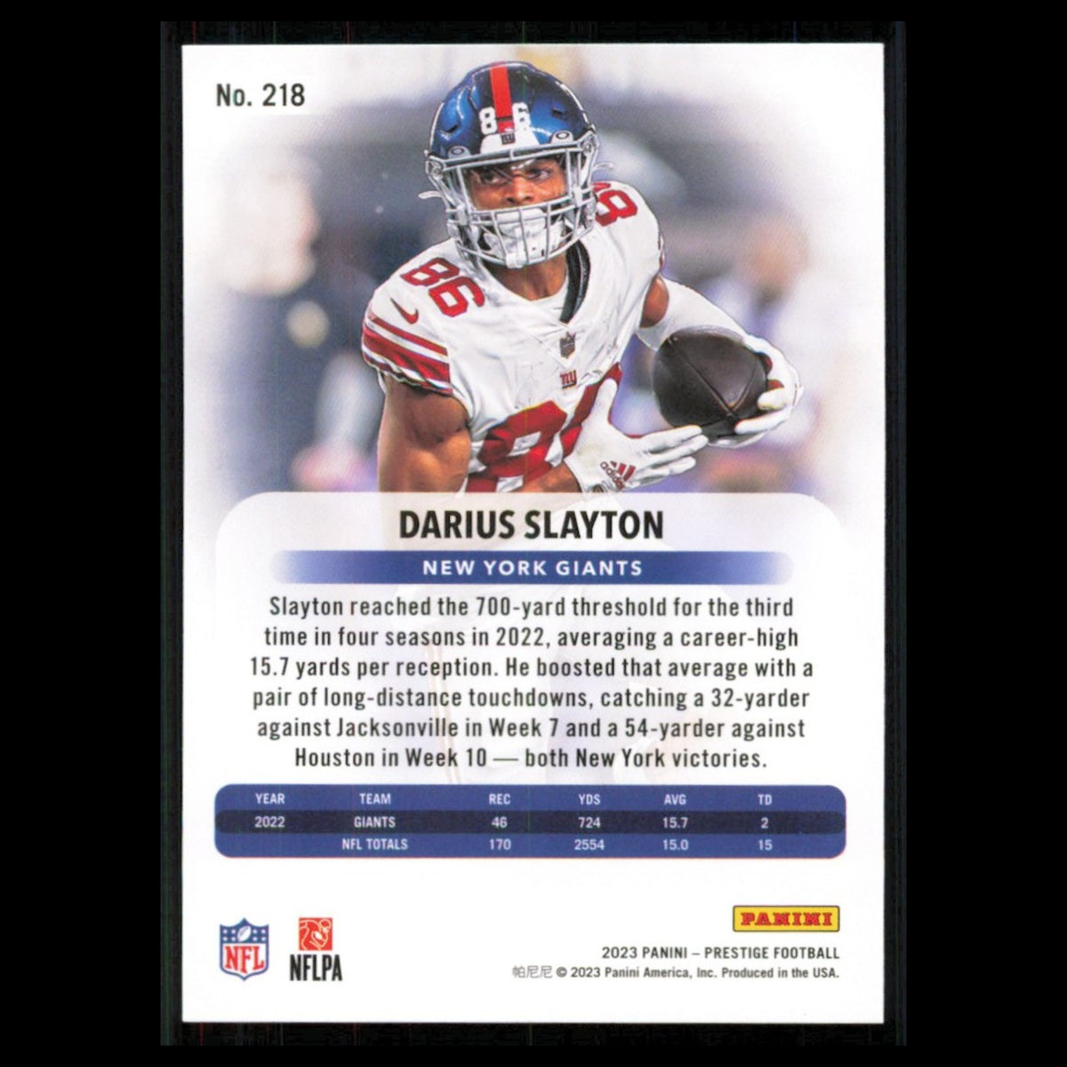 Darius Slayton #218 2023 Panini Prestige New York Giants Football Card NFL NM