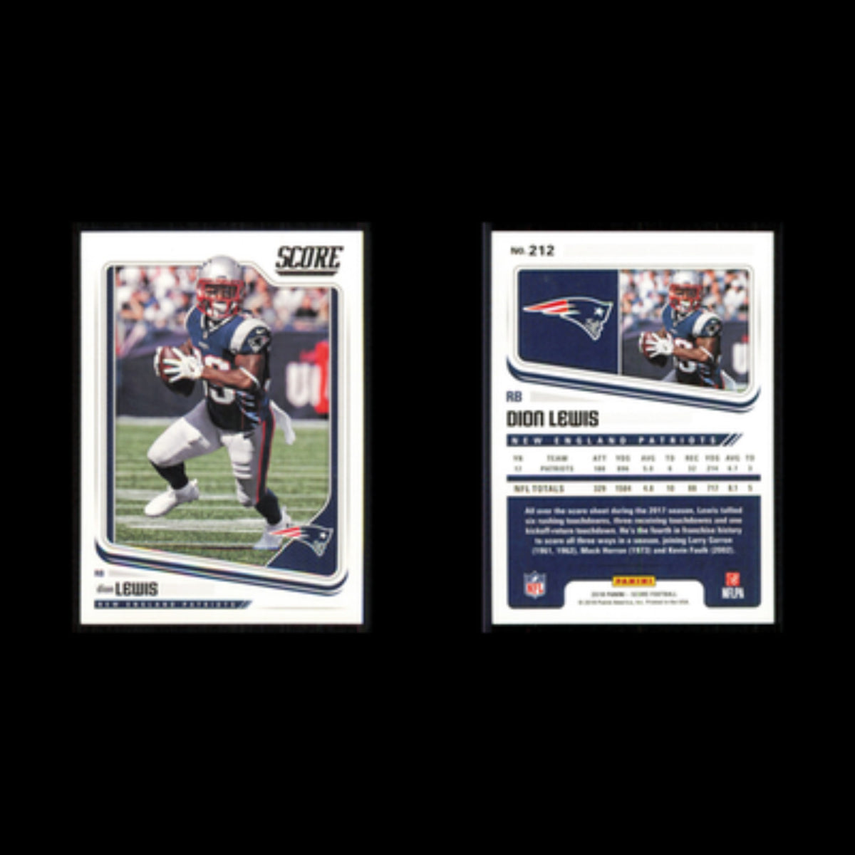 Dion Lewis #212 2018 Score New England Patriots Football Card NFL NM