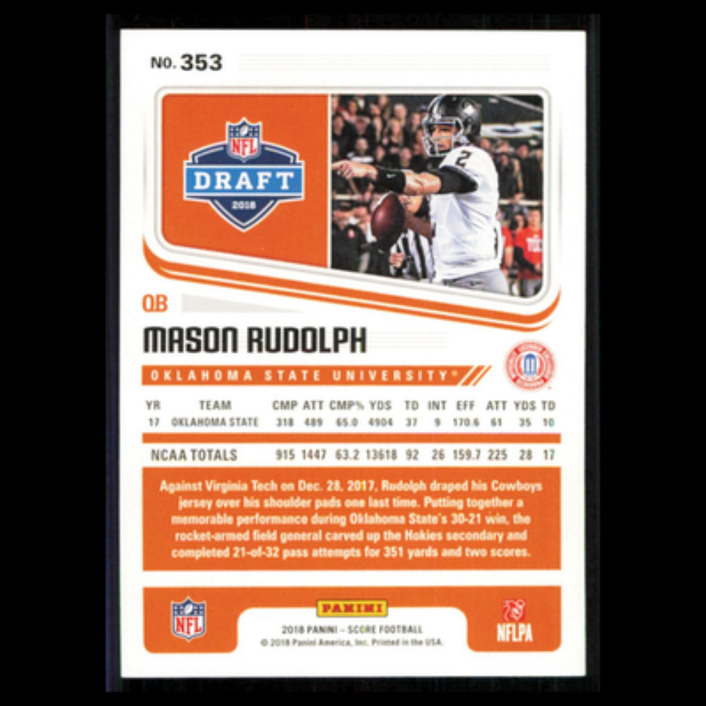 Mason Rudolph Rookie #353 2018 Score Oklahoma State Cowboys Football Card NFL NM