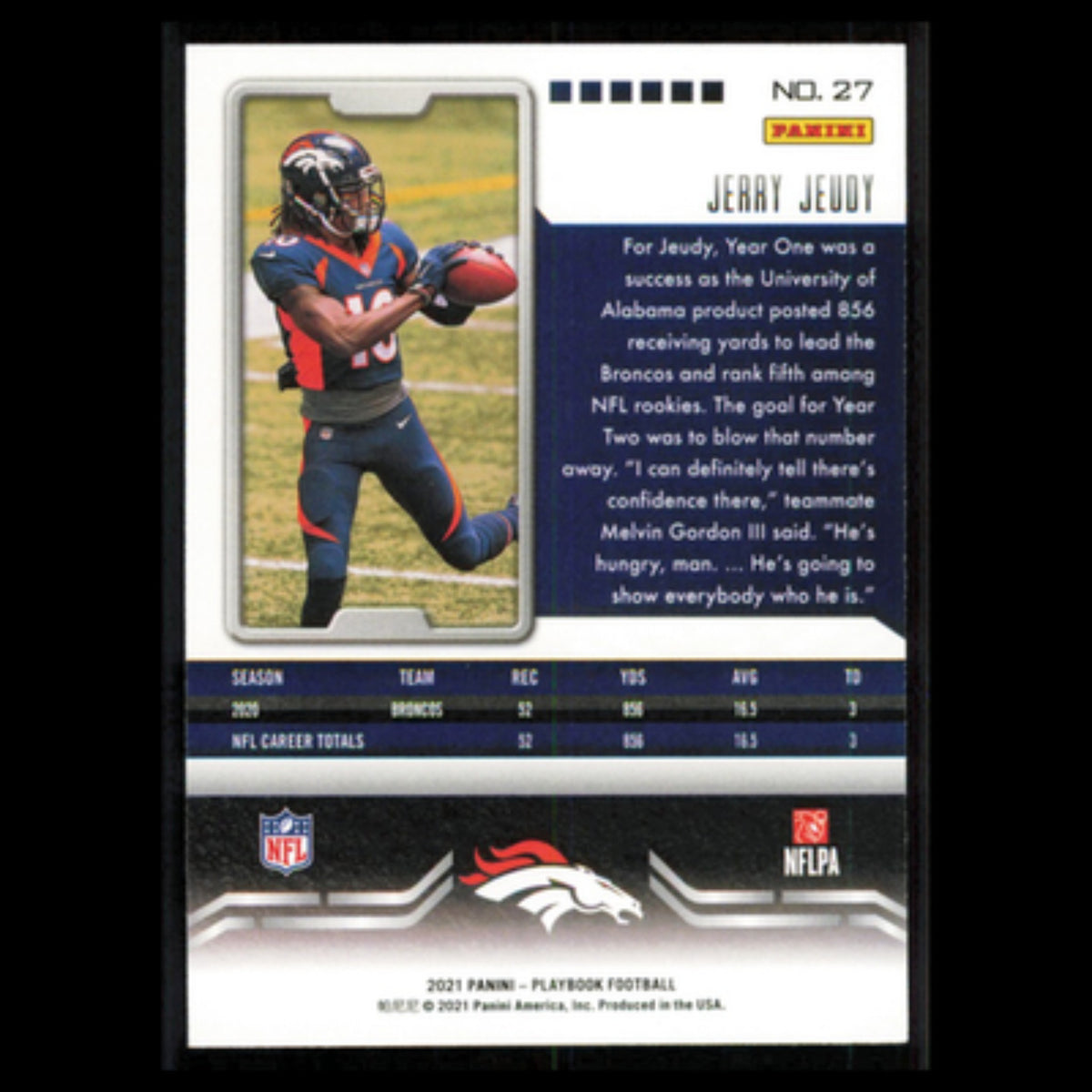 Jerry Jeudy #27 2021 Panini Playbook Denver Broncos Football Card NFL NM