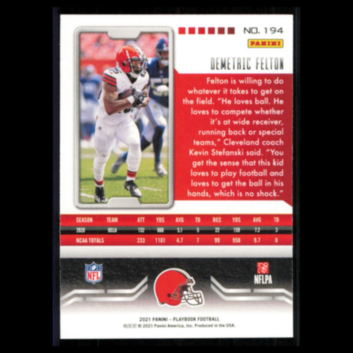 Demetric Felton Rookie #194 2021 Panini Playbook Cleveland Browns Football Card