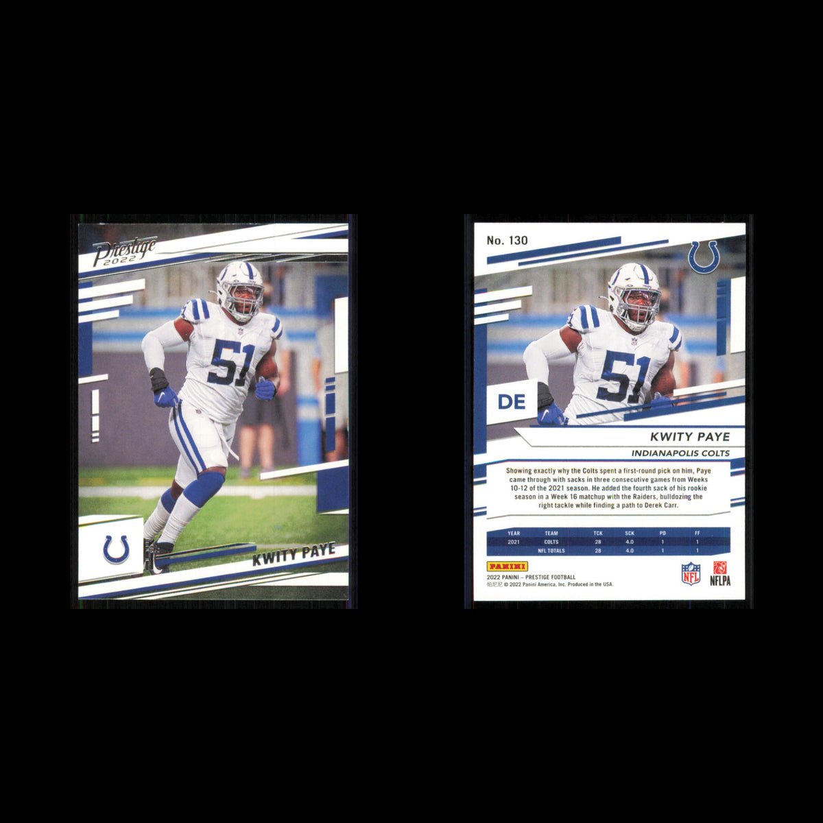 Kwity Paye #130 2022 Panini Prestige Indianapolis Colts Football Card NFL NM