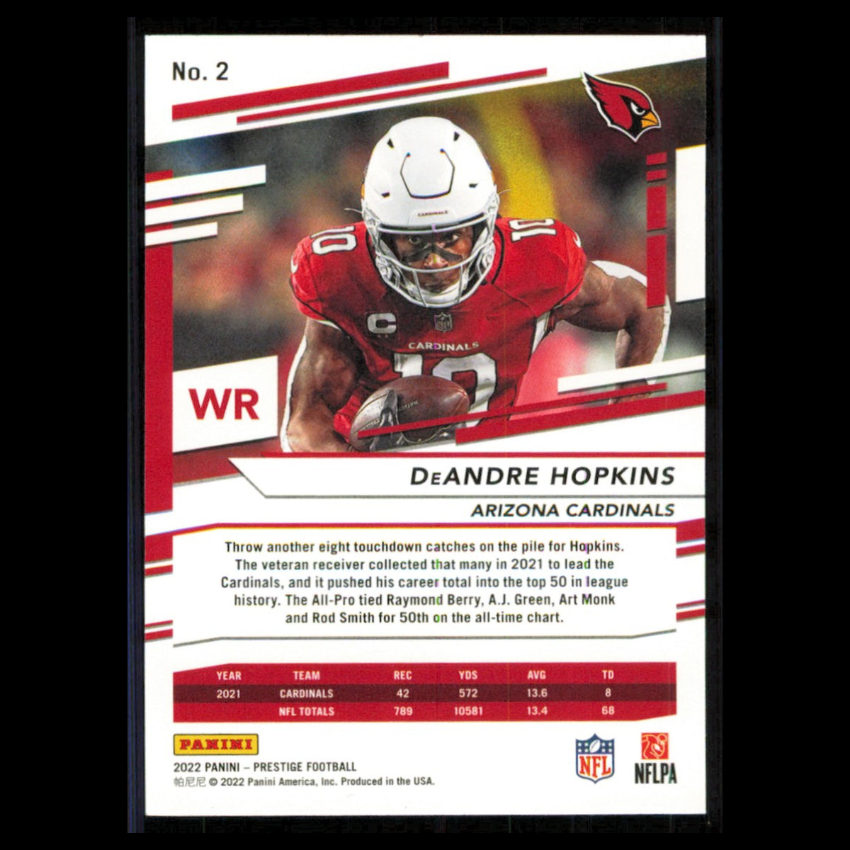 DeAndre Hopkins #2 2022 Panini Prestige Arizona Cardinals Football Card NFL NM