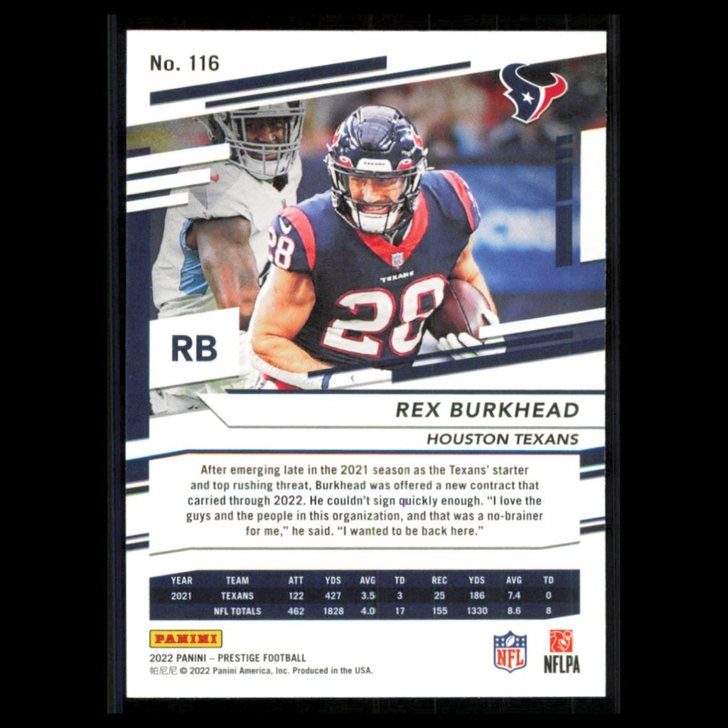 Rex Burkhead #116 2022 Panini Prestige Houston Texans Football Card NFL NM