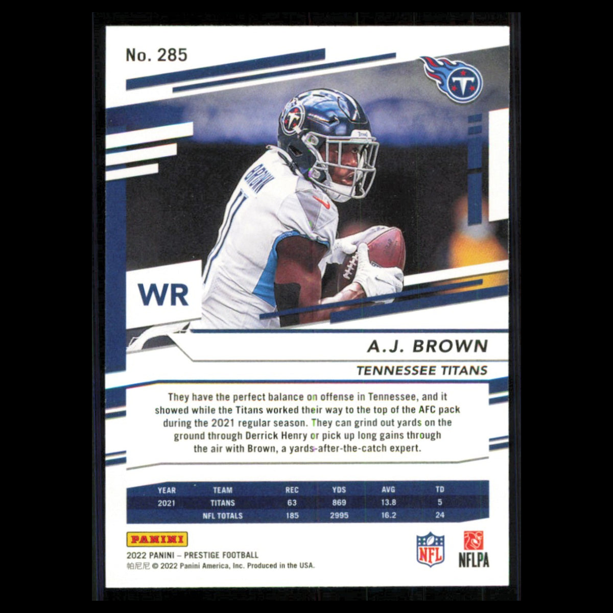 A.J. Brown #285 2022 Panini Prestige Tennessee Titans Football Card NFL NM