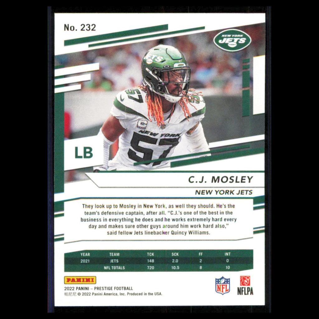 C.J. Mosley #232 2022 Panini Prestige New York Jets Football Card NFL NM