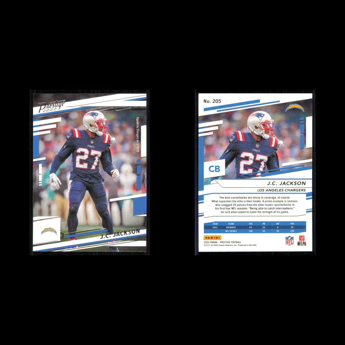 J.C. Jackson #205 2022 Panini Prestige Los Angeles Chargers Football Card NFL NM