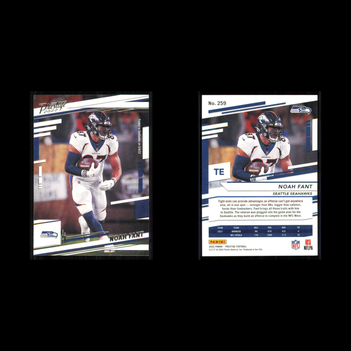 Noah Fant #259 2022 Panini Prestige Seattle Seahawks Football Card NFL NM