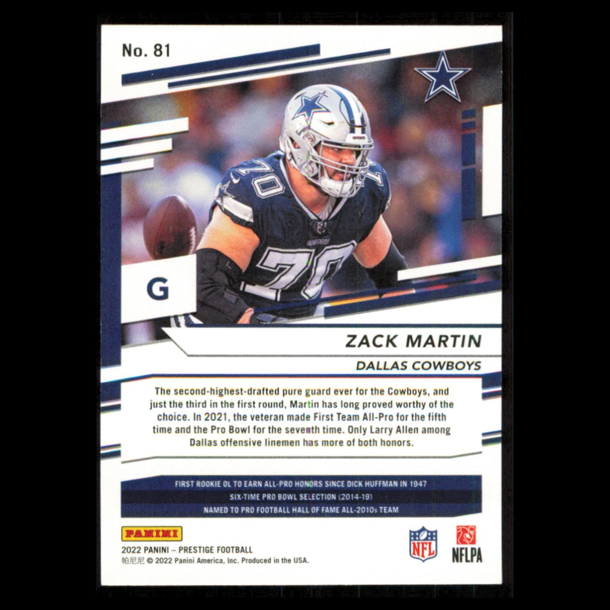 Zack Martin #81 2022 Panini Prestige Dallas Cowboys Football Card NFL NM