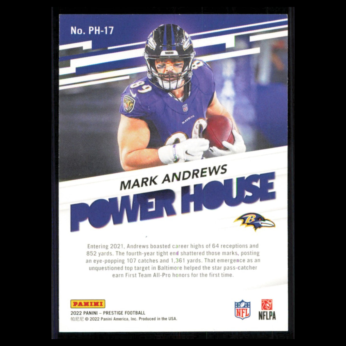 Mark Andrews #PH-17 2022 Panini Prestige Power House Baltimore Ravens Football