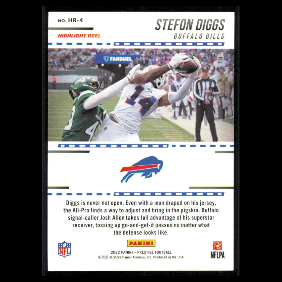 Stefon Diggs #HR-4 2022 Panini Prestige Highlight Reel Buffalo Bills Football NM
