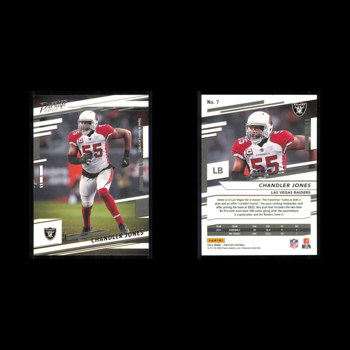 Chandler Jones #7 2022 Panini Prestige Las Vegas Raiders Football Card NFL NM