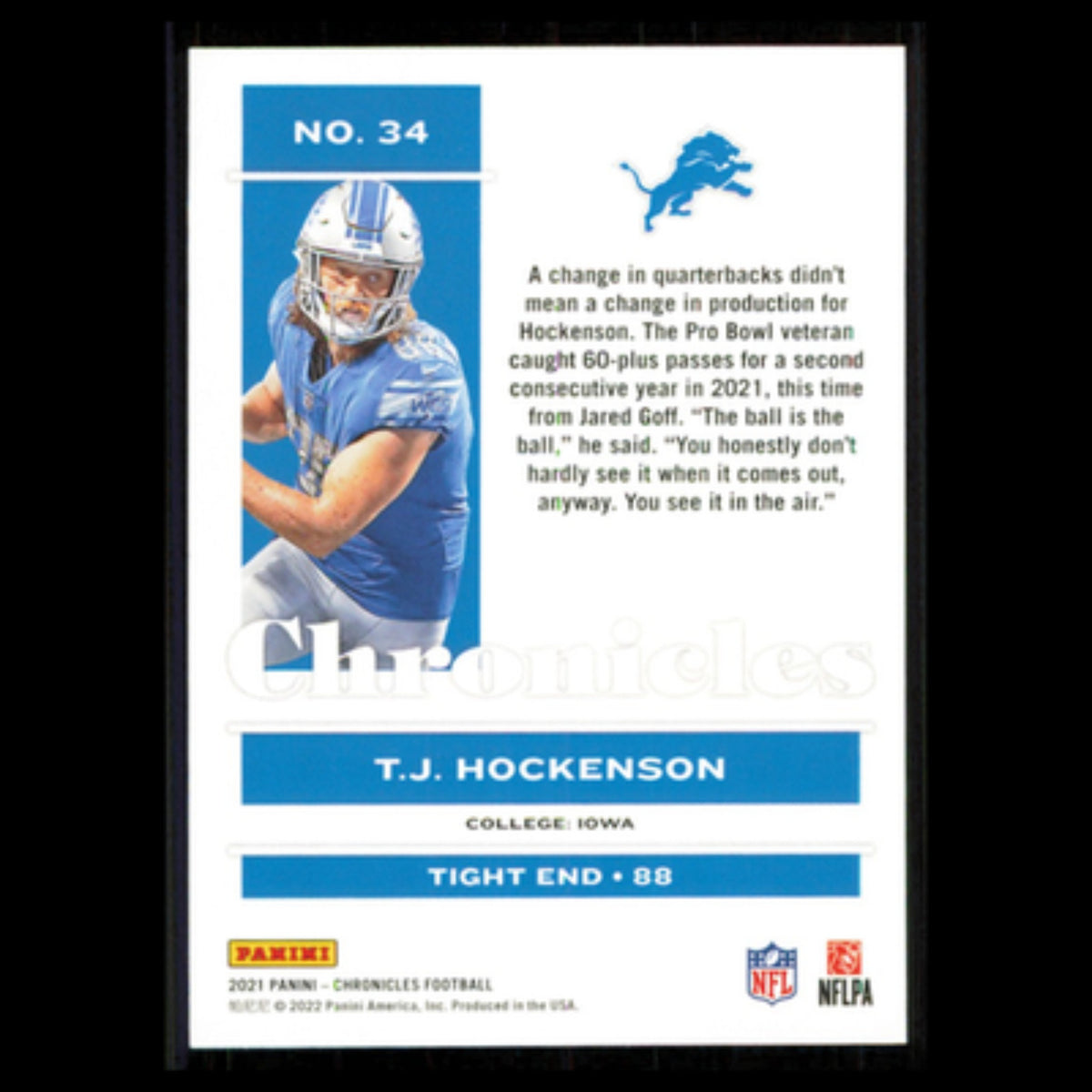 T.J. Hockenson #34 2021 Panini Chronicles Detroit Lions Football Card NFL NM