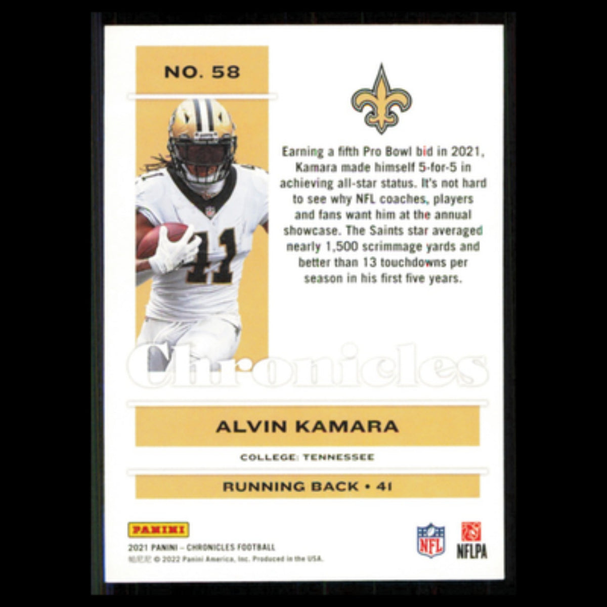 Alvin Kamara #58 2021 Panini Chronicles New Orleans Saints Football Card NFL NM