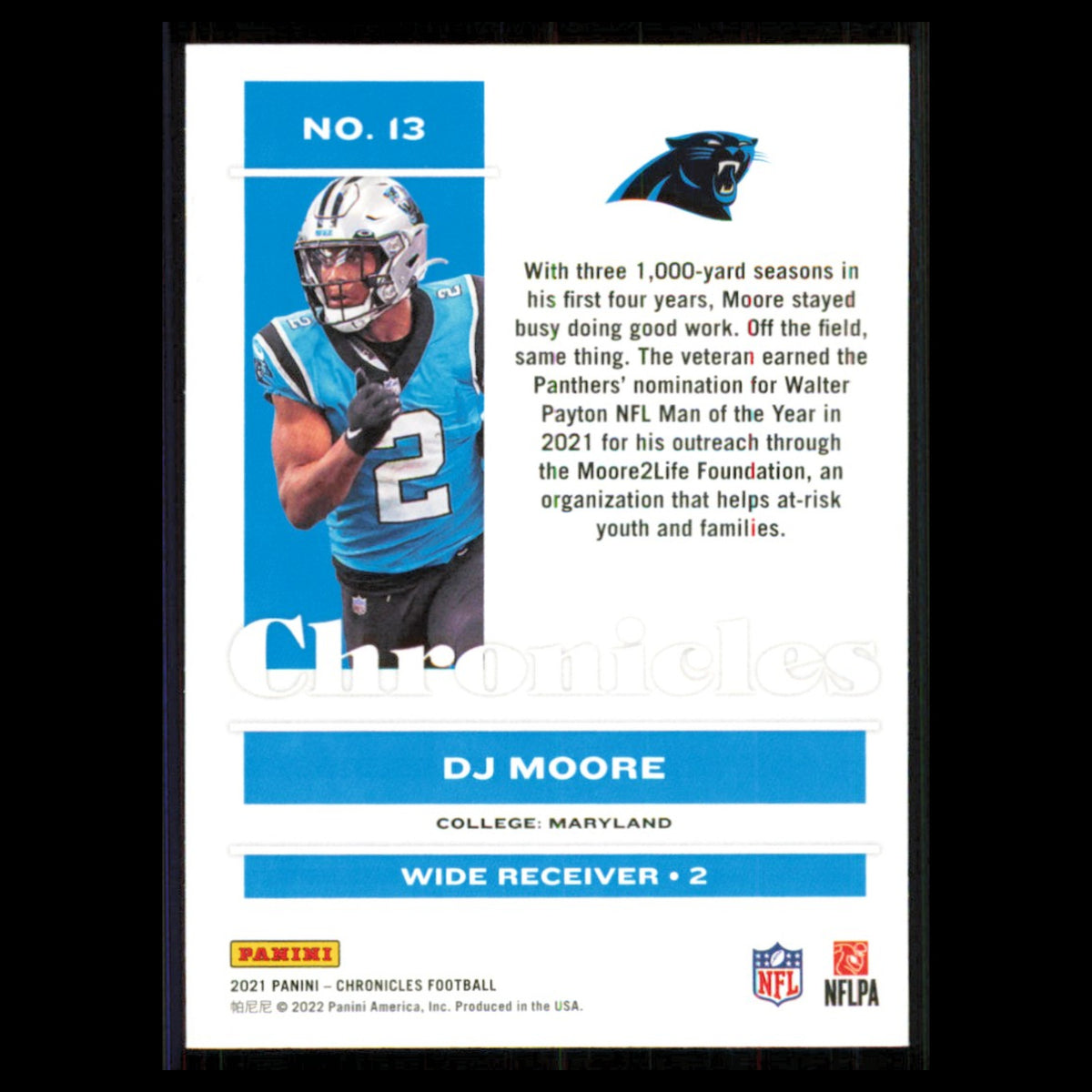 DJ Moore #13 2021 Panini Chronicles Carolina Panthers Football Card NFL NM