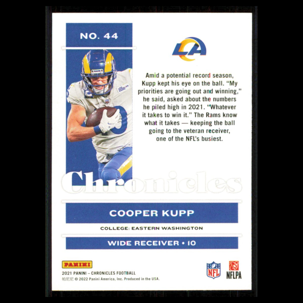 Cooper Kupp #44 2021 Panini Chronicles Los Angeles Rams Football Card NFL NM