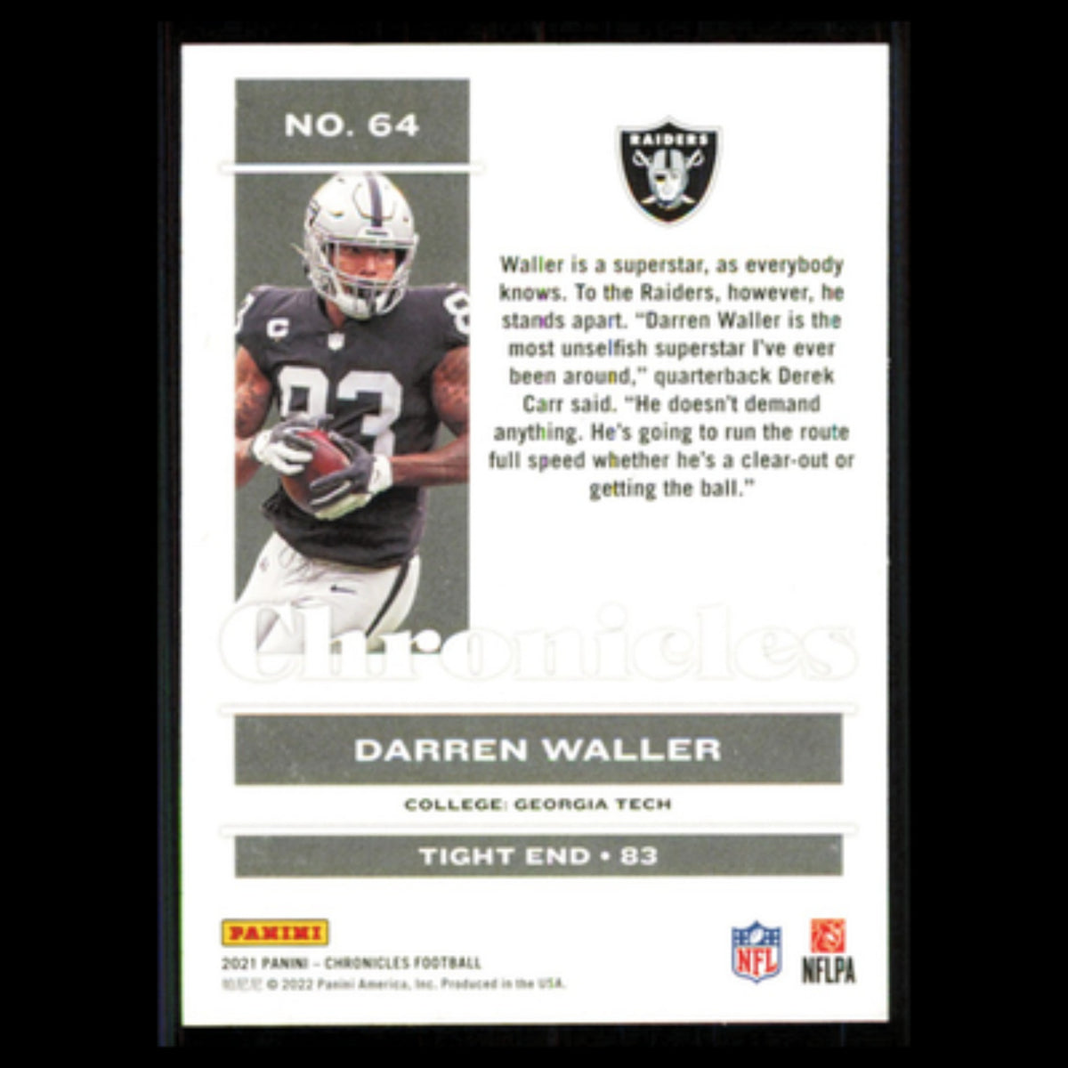 Darren Waller #64 2021 Panini Chronicles Las Vegas Raiders Football Card NFL NM