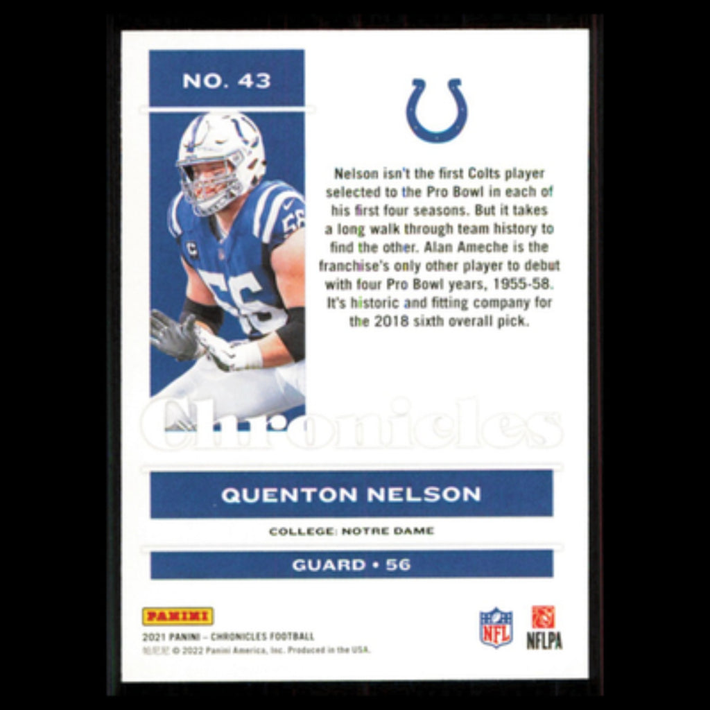 Quenton Nelson #43 2021 Panini Chronicles Indianapolis Colts Football Card NFL