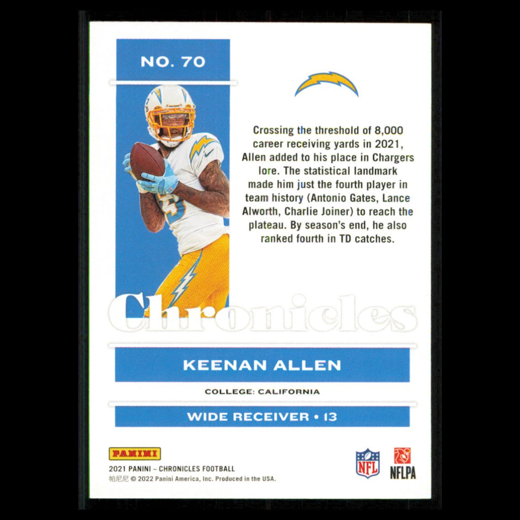 Keenan Allen #70 2021 Panini Chronicles Los Angeles Chargers Football Card NFL