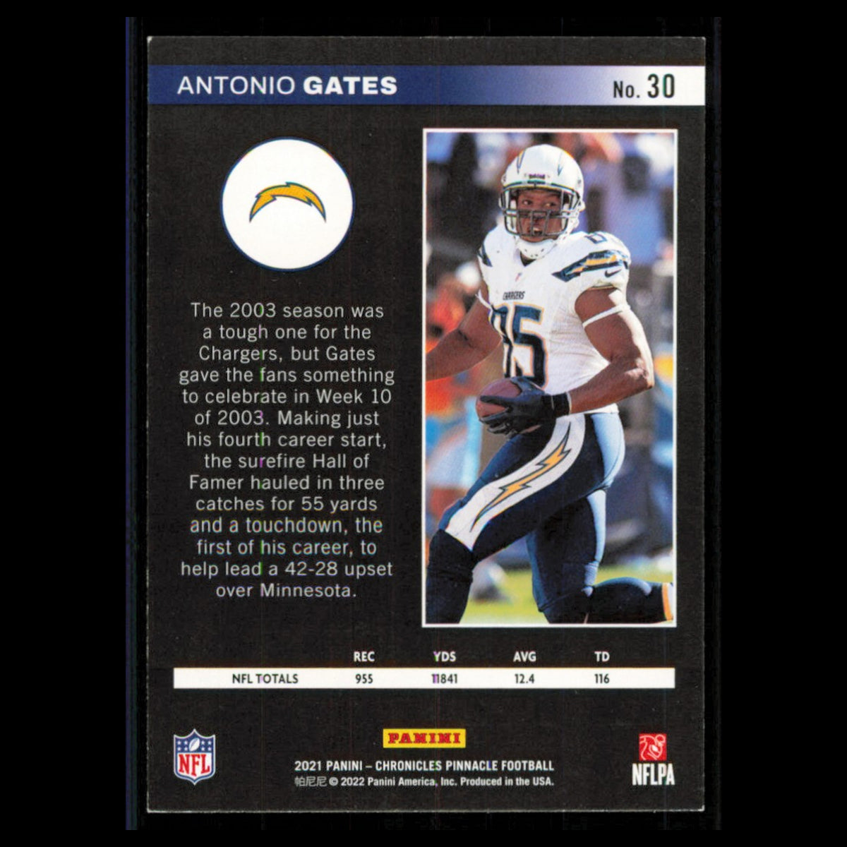Antonio Gates #30 2021 Panini Chronicles Pinnacle San Diego Chargers Football NM
