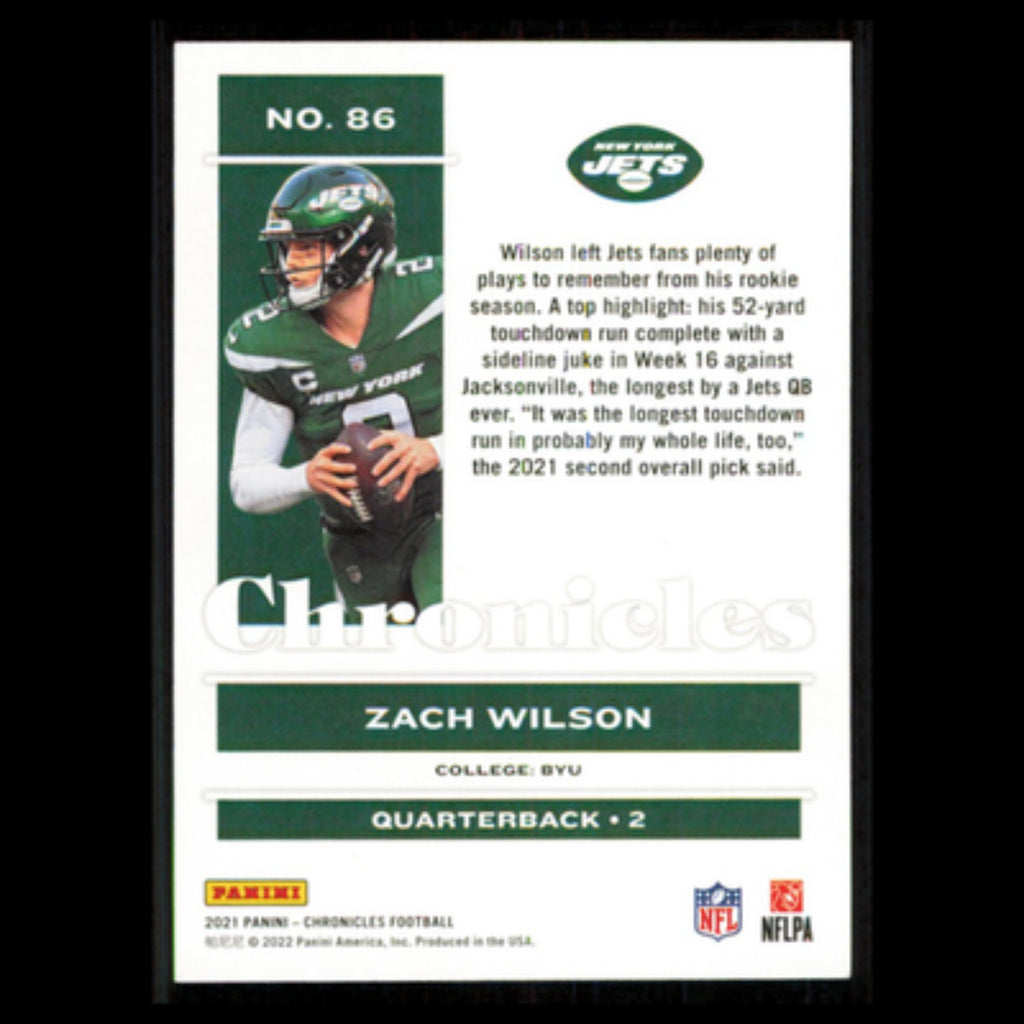 Zach Wilson Rookie #86 2021 Panini Chronicles New York Jets Football Card NFL NM