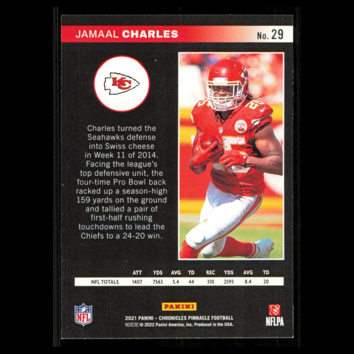 Jamaal Charles #29 2021 Panini Chronicles Pinnacle Kansas City Chiefs Football