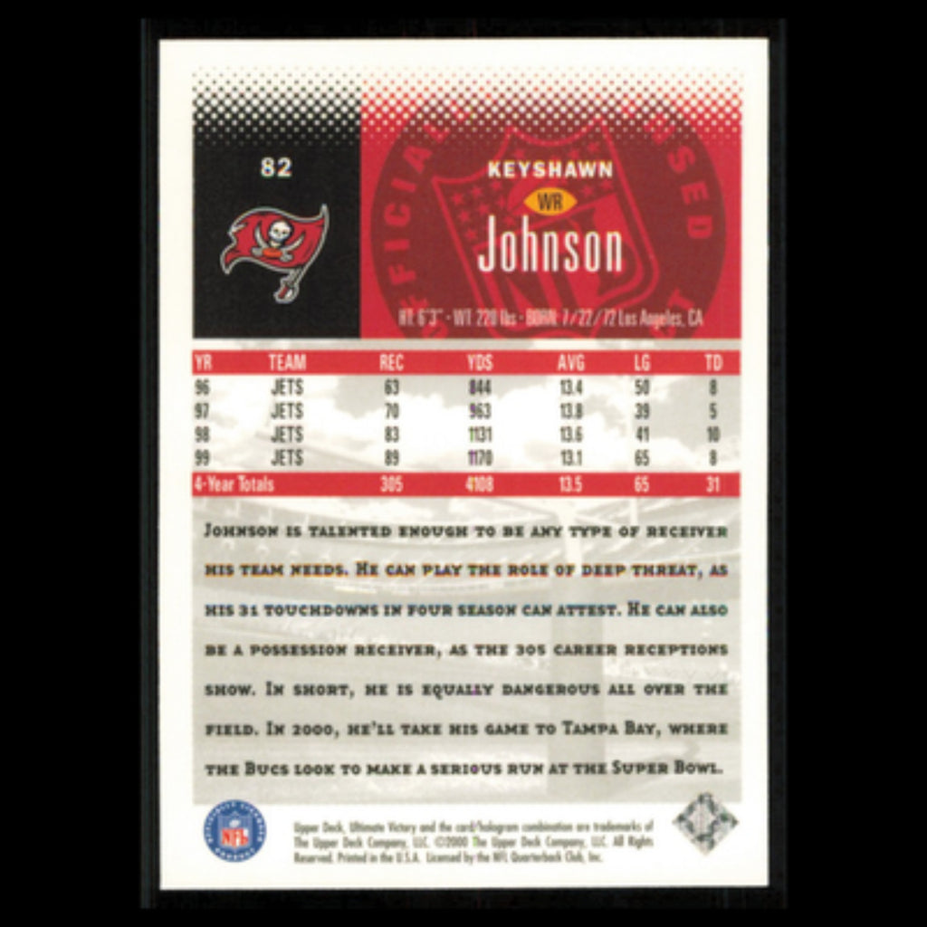 Keyshawn Johnson #82 2000 Upper Deck Ultimate Victory Tampa Bay Buccaneers Card