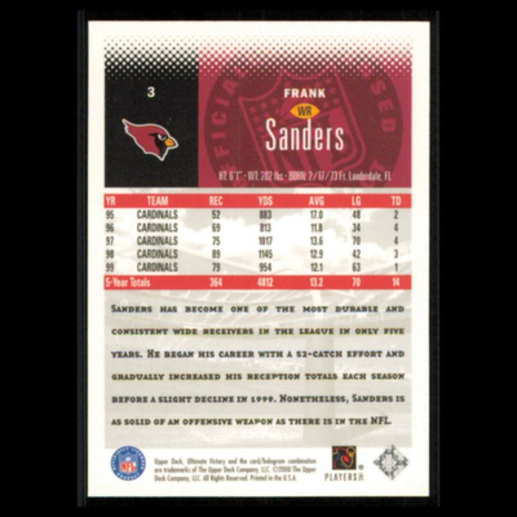 Frank Sanders #3 2000 Upper Deck Ultimate Victory Arizona Cardinals Football NFL