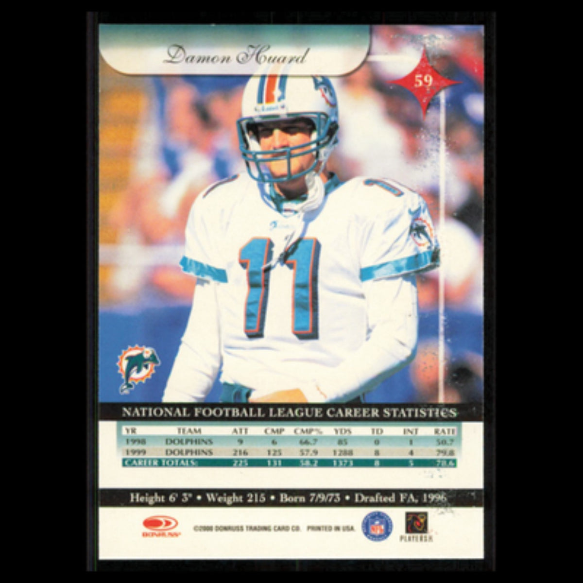 Damon Huard #59 2000 Donruss Elite Miami Dolphins Football Card NFL NM