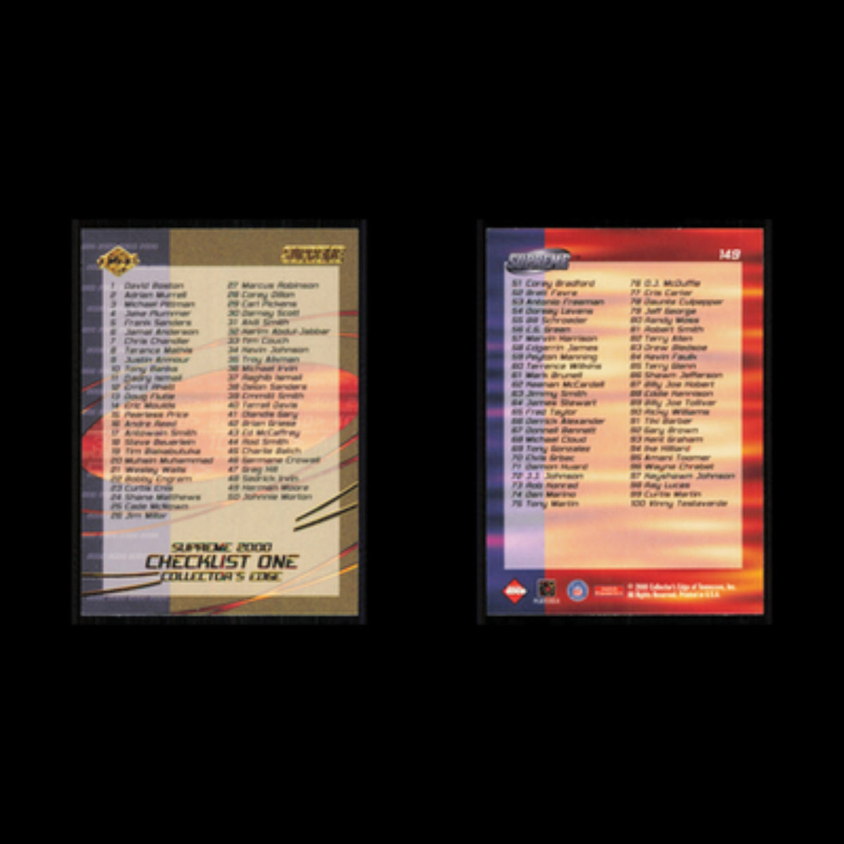 1-100 #149 2000 Collectors Edge Supreme Checklist Football Card NFL NM