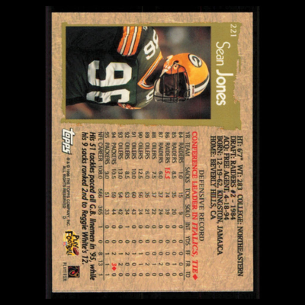 Sean Jones #221 1996 Topps Green Bay Packers Football Card NFL NM